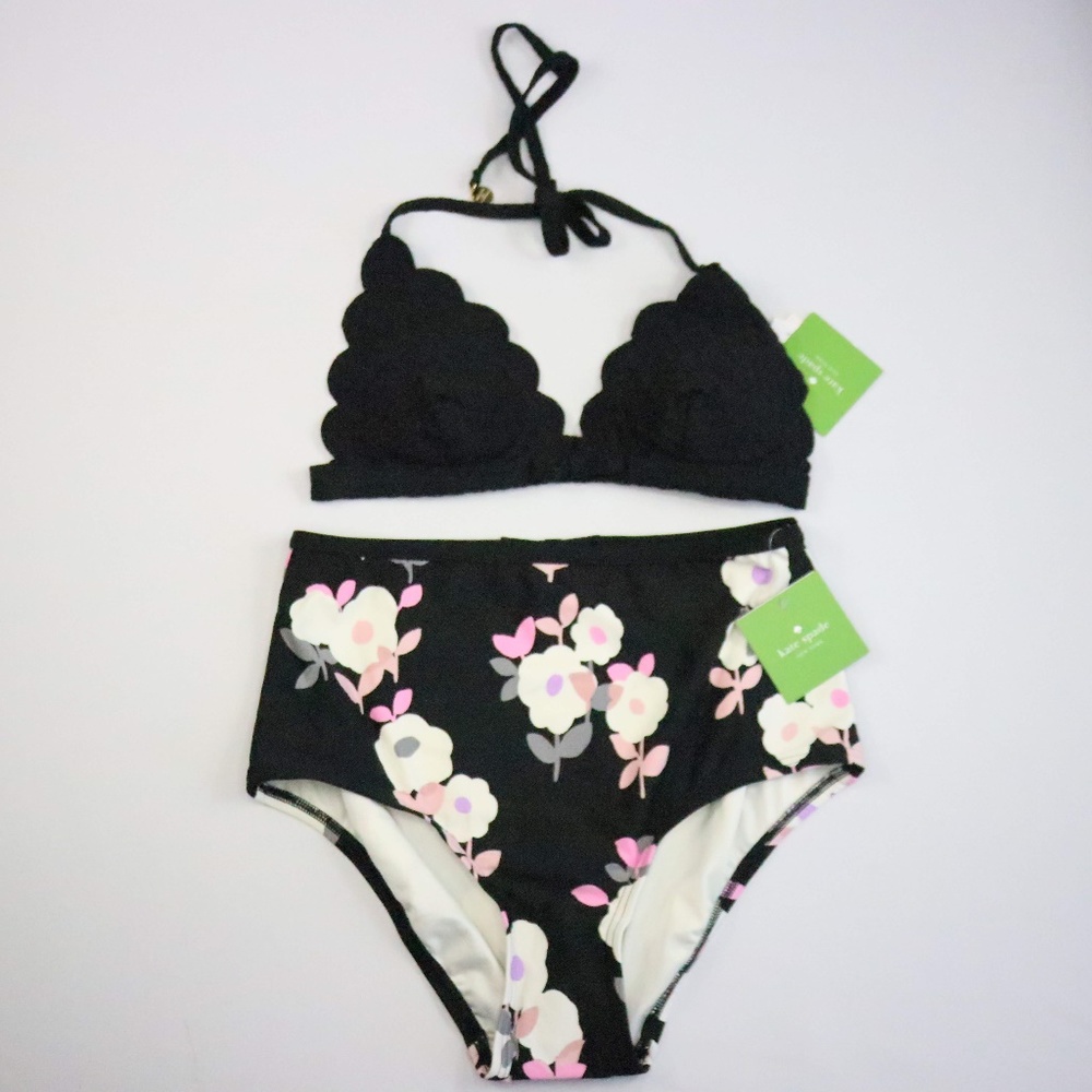 NWT Kate Spade NY Black & Floral Bikini - S - F013 - Picture 2 of 4